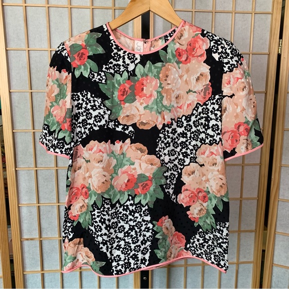 Jonal Tops - Vintage Jonal Satin Floral Blouse